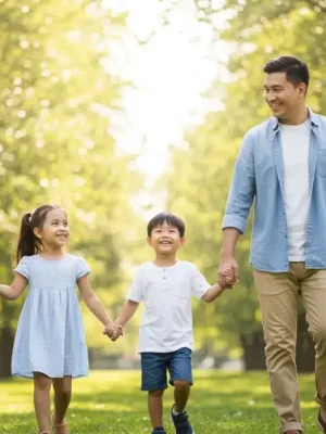 Happy family walking in a park, symbolizing financial security with Child Tax Credit.