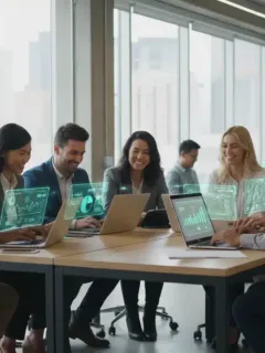 Diverse U.S. professionals upskilling with micro-credentials, actively learning in a modern co-working environment.