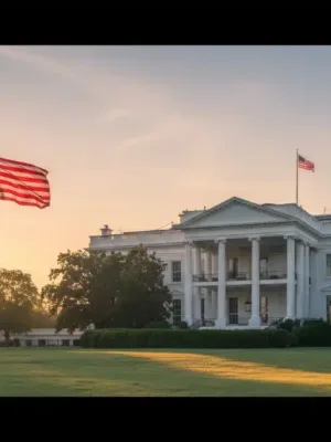 White House facade at dawn, symbolizing new legislative session