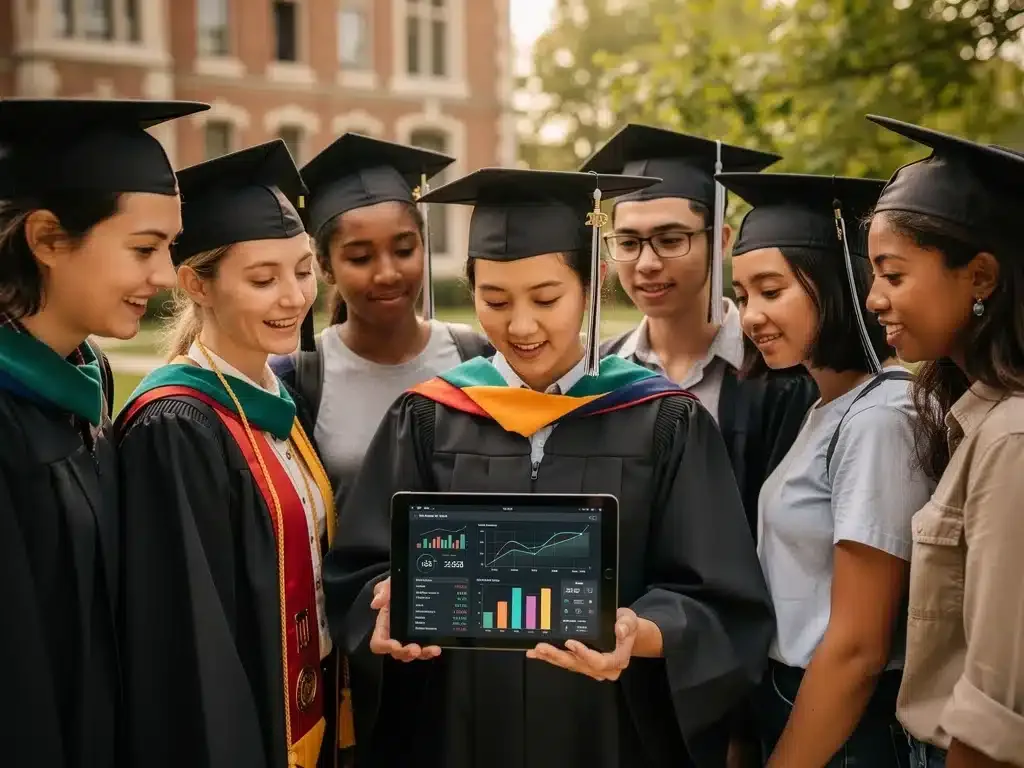 Students reviewing federal student loan reform details on a tablet