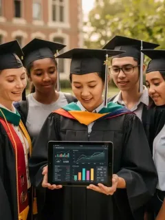 Students reviewing federal student loan reform details on a tablet
