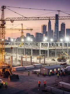 Construction site with cranes and workers symbolizing White House infrastructure bill progress