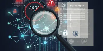 Illustration of a magnifying glass examining a cybersecurity incident, with a four-day countdown timer.