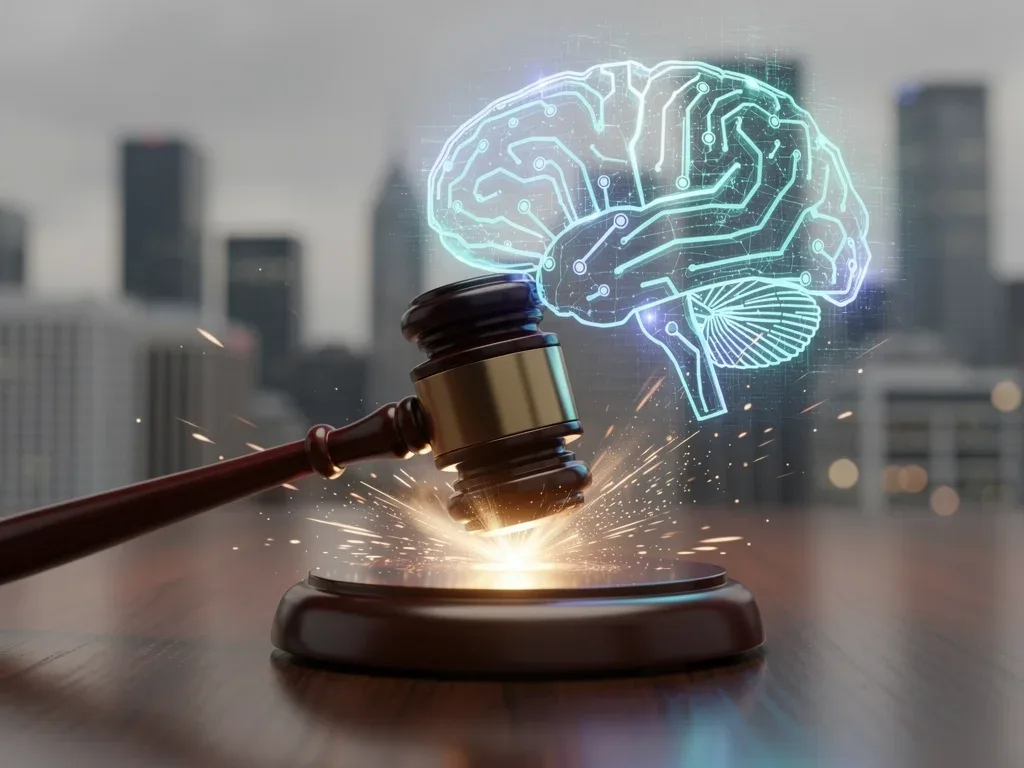 FCC gavel striking down on AI-generated robocalls, symbolizing new fines.
