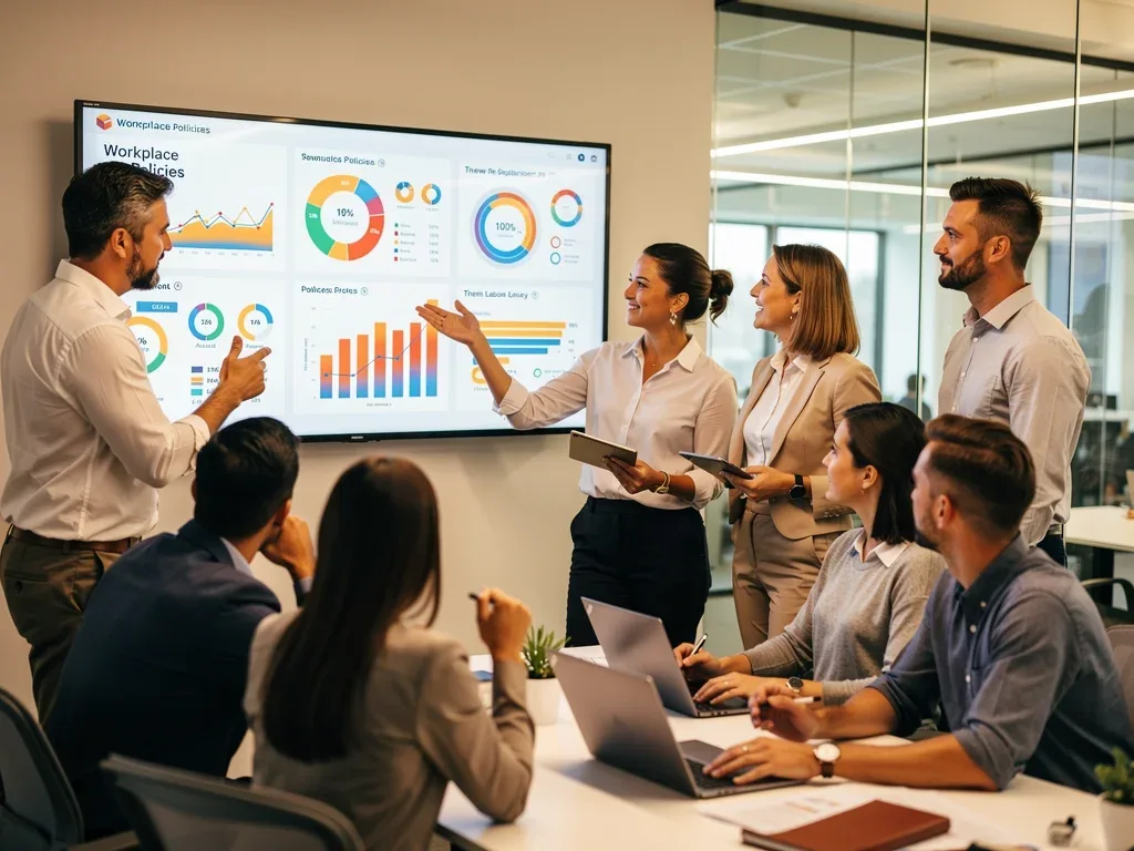 Employees discussing new federal overtime regulations in an office