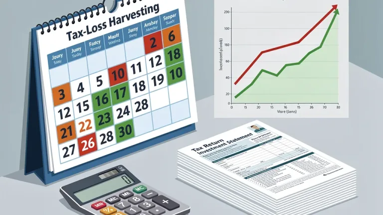 Calendar and financial charts illustrating continuous tax-loss harvesting strategy.