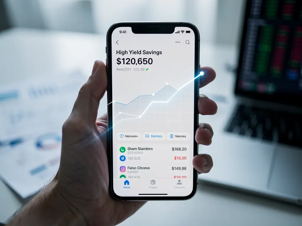 Individual monitoring high-yield savings account performance on a mobile app