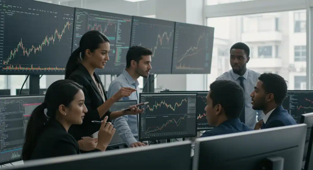 Financial analysts discussing Q4 2025 market trends