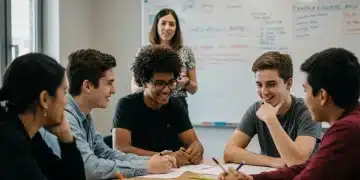 Students participate in a group mental health support session at a modern U.S. school.