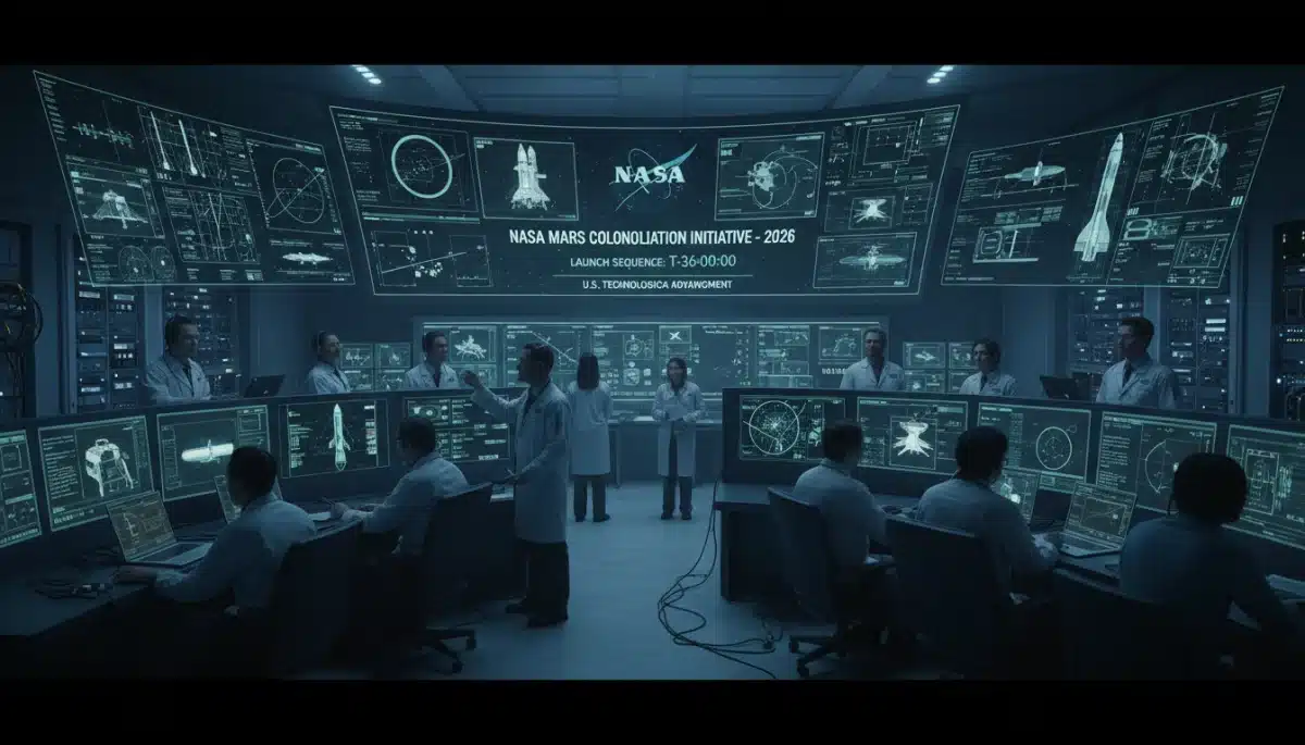 NASA engineers monitor mission data, showcasing U.S. technological advancement.