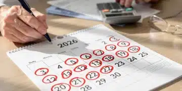 Calendar with 2026 dates circled, symbolizing critical Social Security deadlines.